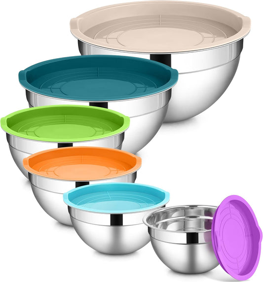 LIANYU Stainless Steel Mixing Bowl Set of 6, Metal Nesting Salad Bowl, Extra Large 7 & 3.5 & 2.5 & 2 & 1.5 & 1QT, Kitchen