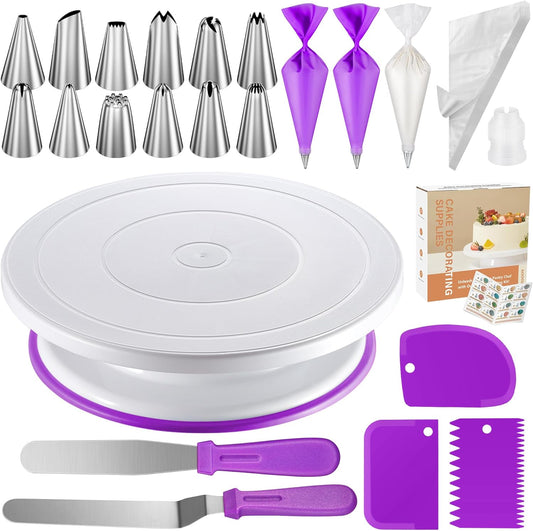 Kootek 71PCs Cake Decorating Kit, Baking Supplies Tools - Includes Cake Stand Turntable, 12 Icing Piping Tips, 2 Frosting