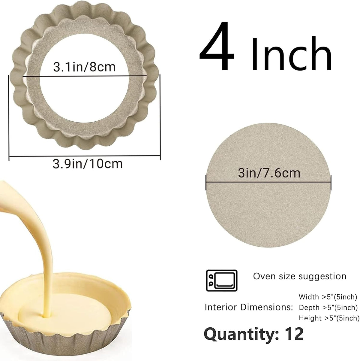 RICHSC-PAN Mini Tart Pan 12PCS, 4 Inch Tart Pan Removable Bottom Non-Stick.