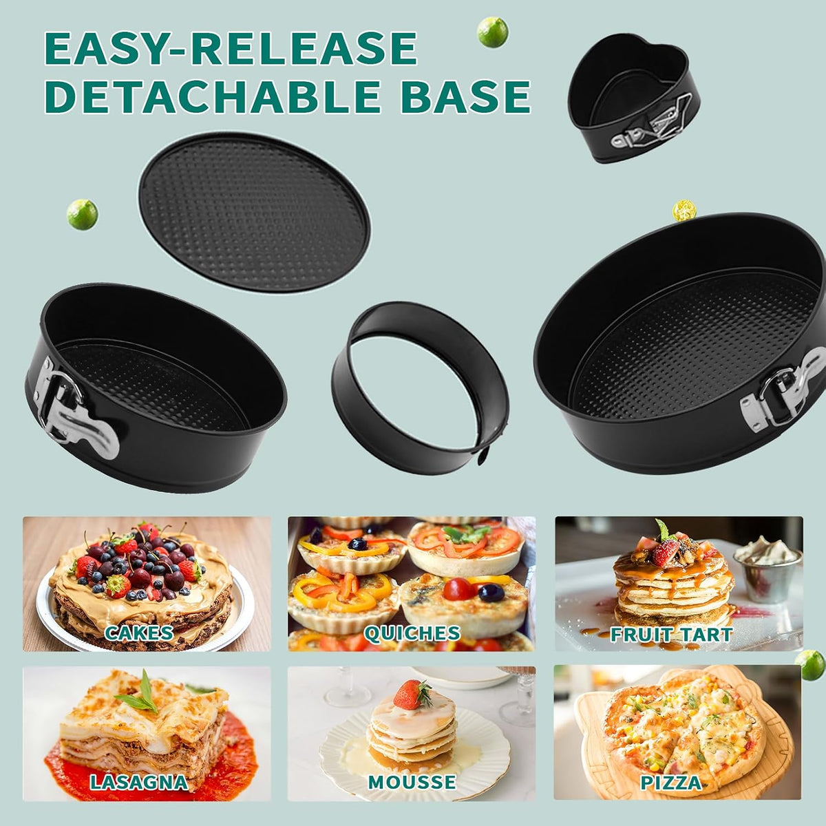 SHIKORI Cake Pan Set for Baking, Non-Stick Springform Pans Set of 4 | Round Cheesecake Pan, Leak-Proof Cake Pans with Removable Bottom-Black 4 Pcs(4, 7, 9 10 inch)