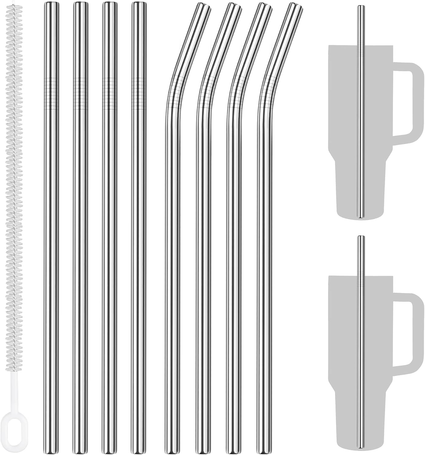 Tomorotec 8PCS Stainless Steel Straws Fit for 40oz Stanley Tumblers, Silver