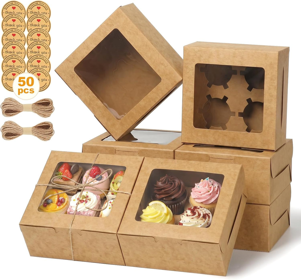 OAMCEG 6x6x3Inch Cupcake Boxes with Window