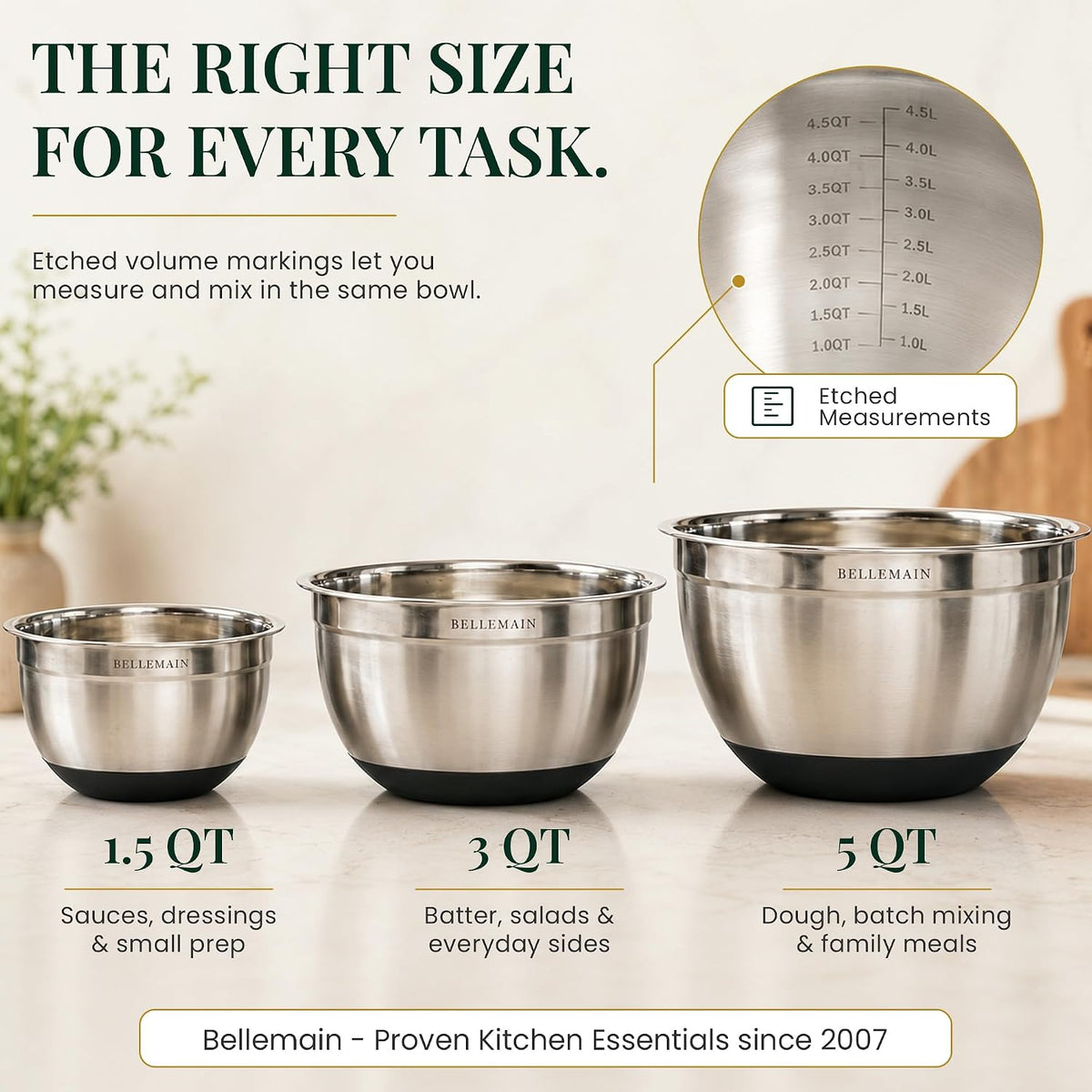 Bellemain Stainless Steel Mixing Bowls with Airtight Lids Set - Set of 3
