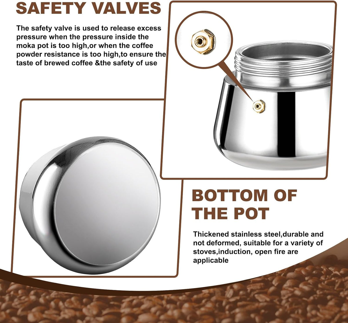 2 Cup Stovetop Espresso Maker Stainless Steel Moka Pot Stove Top Percolator Italian Coffee Makers Capable Mocha Greca Machine Cafe Classic Induction Cookers for Home and Camping 100ml 3.3oz