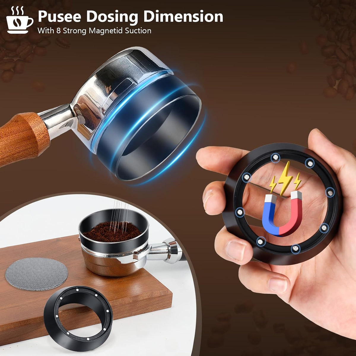 WDT Tool Espresso Distributor Accessory kit &amp;1.7mm Thickness 150μm Mesh Puck Screen &amp; 8 Magnets dosing ring Compatible with Portafilter (WDT +51MM Black dosing ring&amp;puck screen)