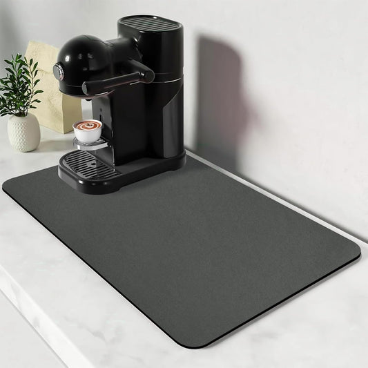 Bloss Grey Dish Drying Mat, Coffee Bar Mat for Countertops - 16" x 24" | Kitchen Counter Mat, Absorbent Hide Stain Rubber Backed Dish Mat