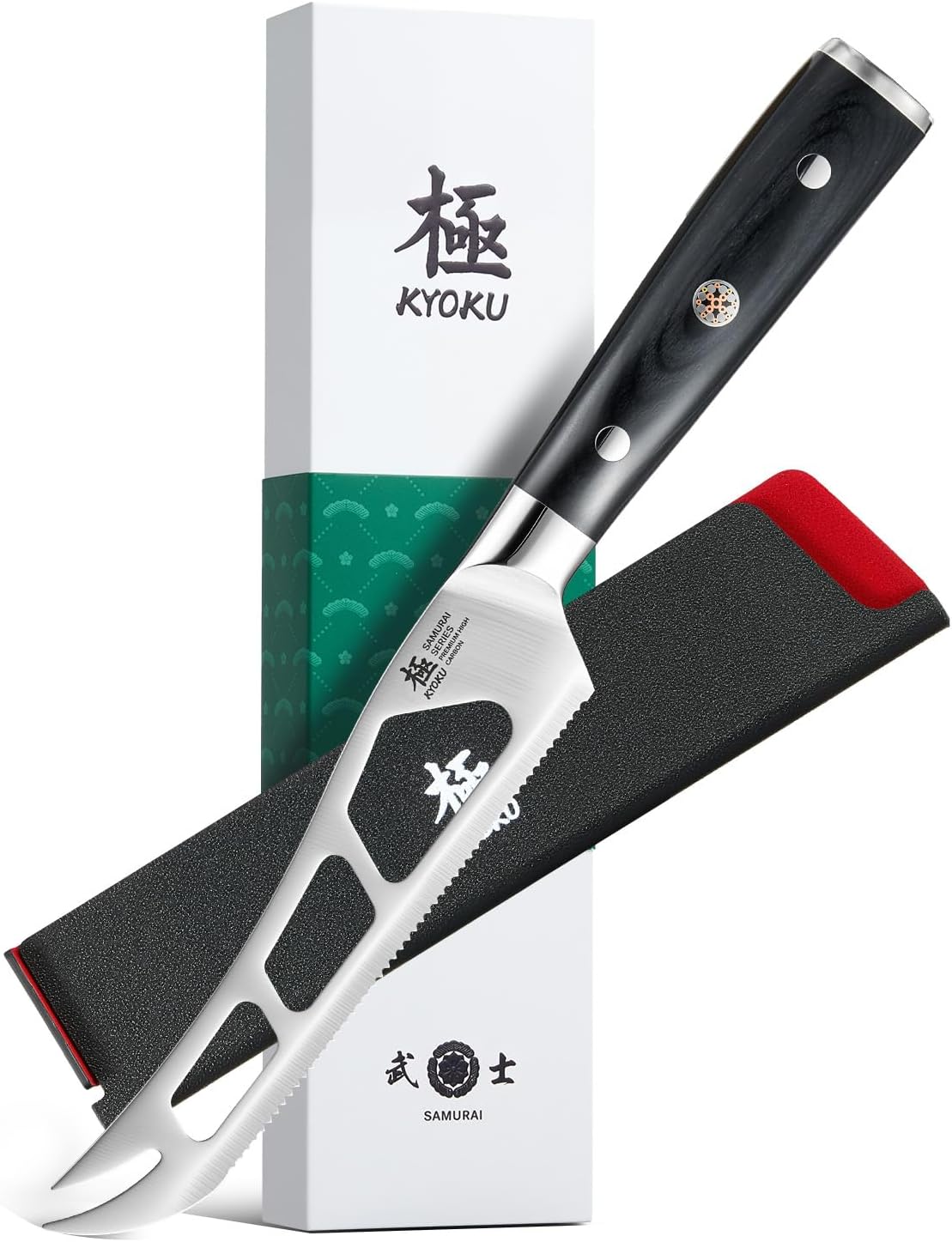 KYOKU 5" Serrated Cheese Knife - German Steel Cheese Slicer with Sheath