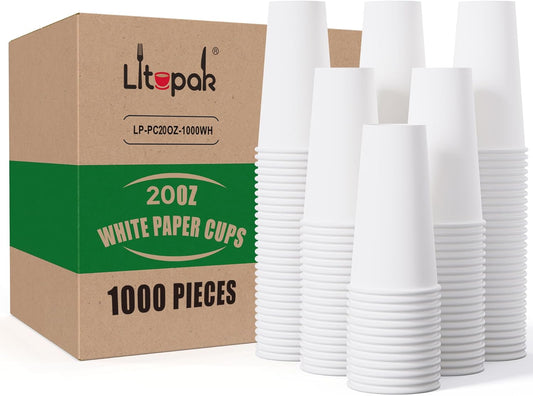 LITOPAK 1000 pack Paper Cup Disposable 20 oz, Bulk White Paper Cups, Hot Paper Coffee Cups for Offices, Schools, Shops,