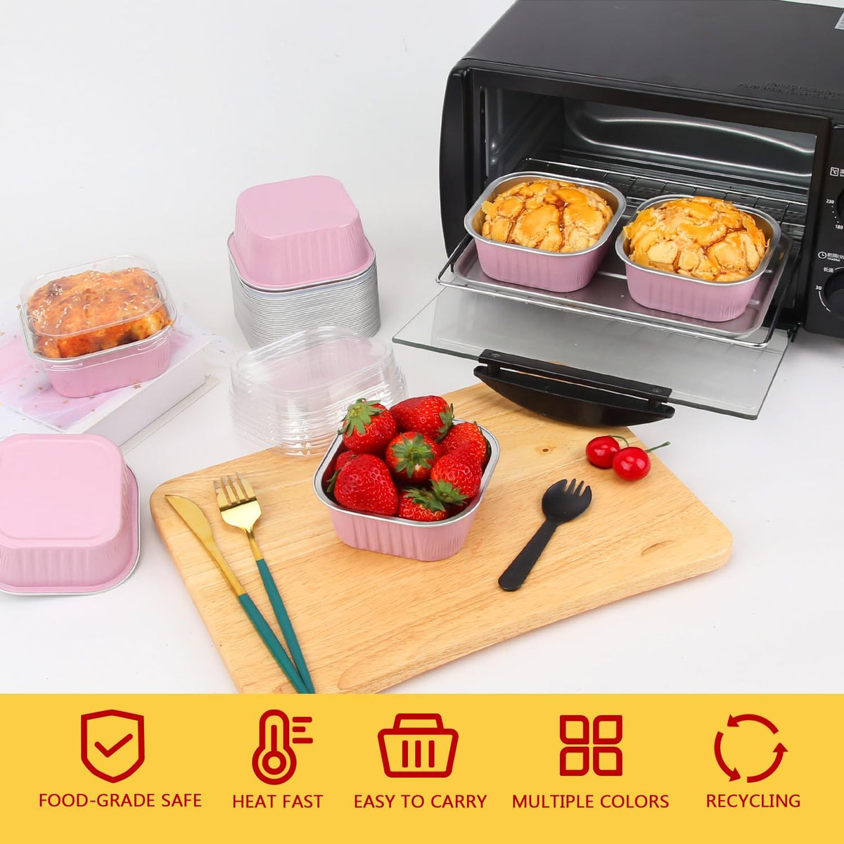 LNYZQUS 80 Pack 10oz Mini Cake Pans with Lids and Spoons for Bake Sales