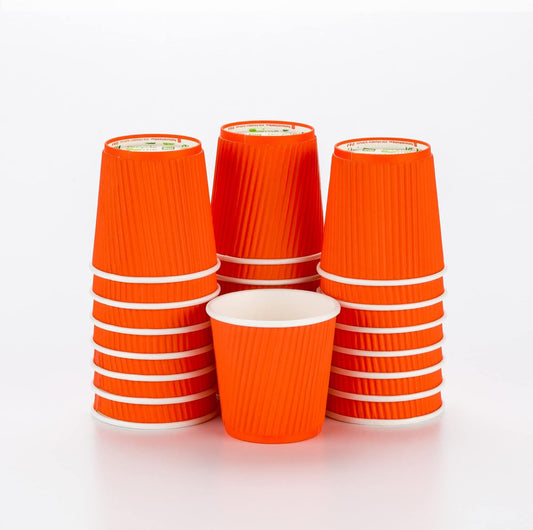 Restaurantware 4 Ounce Paper Cups, Pack of 25 Ripple Wall Disposable Cups â€“ Leakproof, Recyclable, Tangerine Insulated Hot