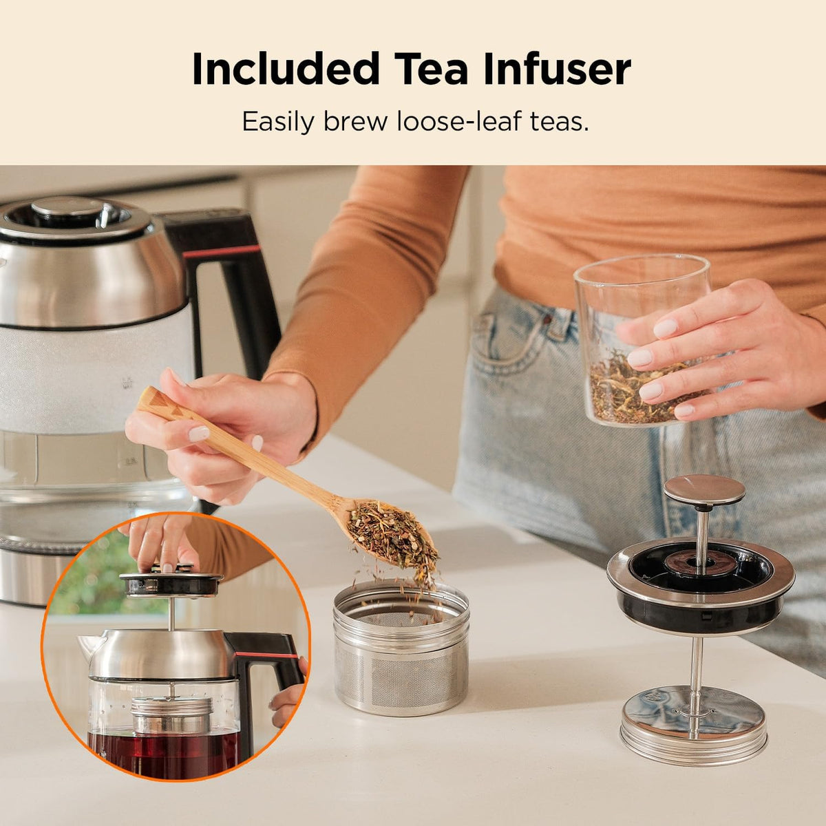 CUCKOO 1.7L Glass Electric Kettle with Tea Infuser, CK-G170BS | Multi-Temperature Control, Color LED Indicators, Easy-to-Read Lights