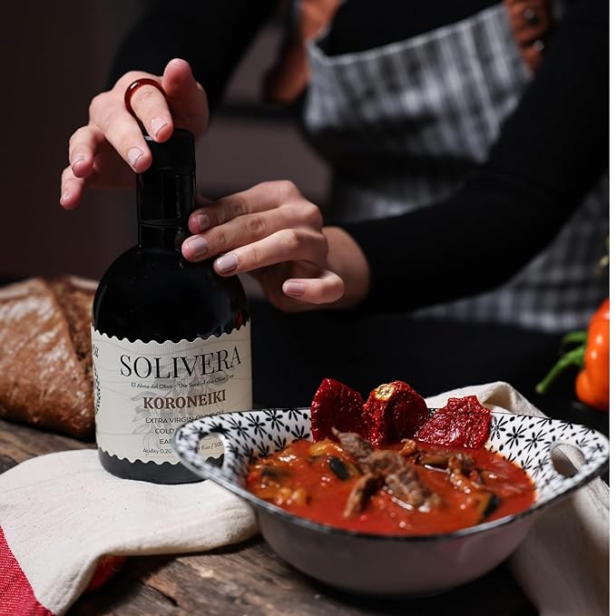 Solivera Koroneiki Extra Virgin Olive Oil Cold Pressed, 400+ High Polyphenols, Bold & Herbaceous, Single-Origin Hand Picked Organic Olive Oil, Healthy Gourmet Oil – 16.8 fl. oz. (Koroneiki)