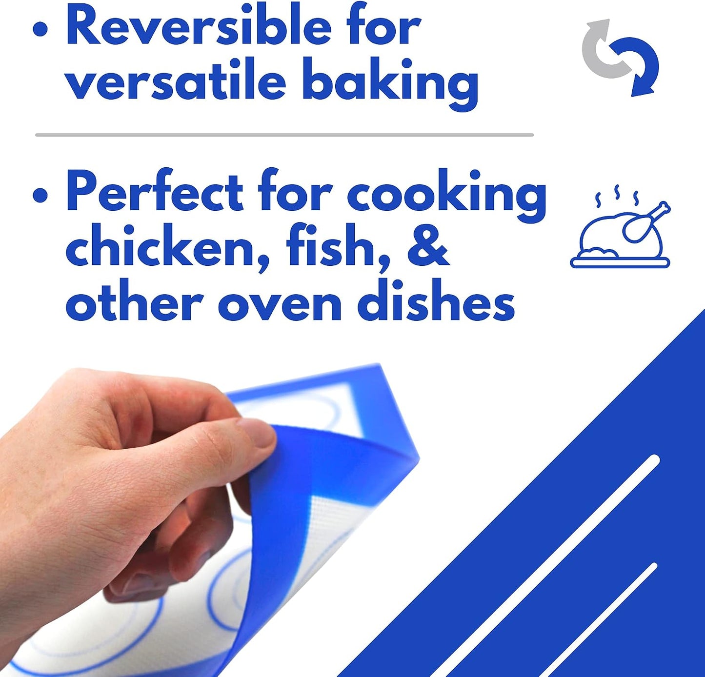 Silicone Baking &amp; Cookie Mats 2 Pack, Non-Stick, 16.5 x 11.6 in | Food grade silicone liner with cookie measurements. Heat resistant to 480F, dishwasher safe, non-slip.