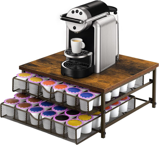 Coffee Pod Drawer Holder Coffee Pod Storage Organizer for Counter 2 Tier Coffee Pod Holder 72 Capacity Capsule Storage Rack