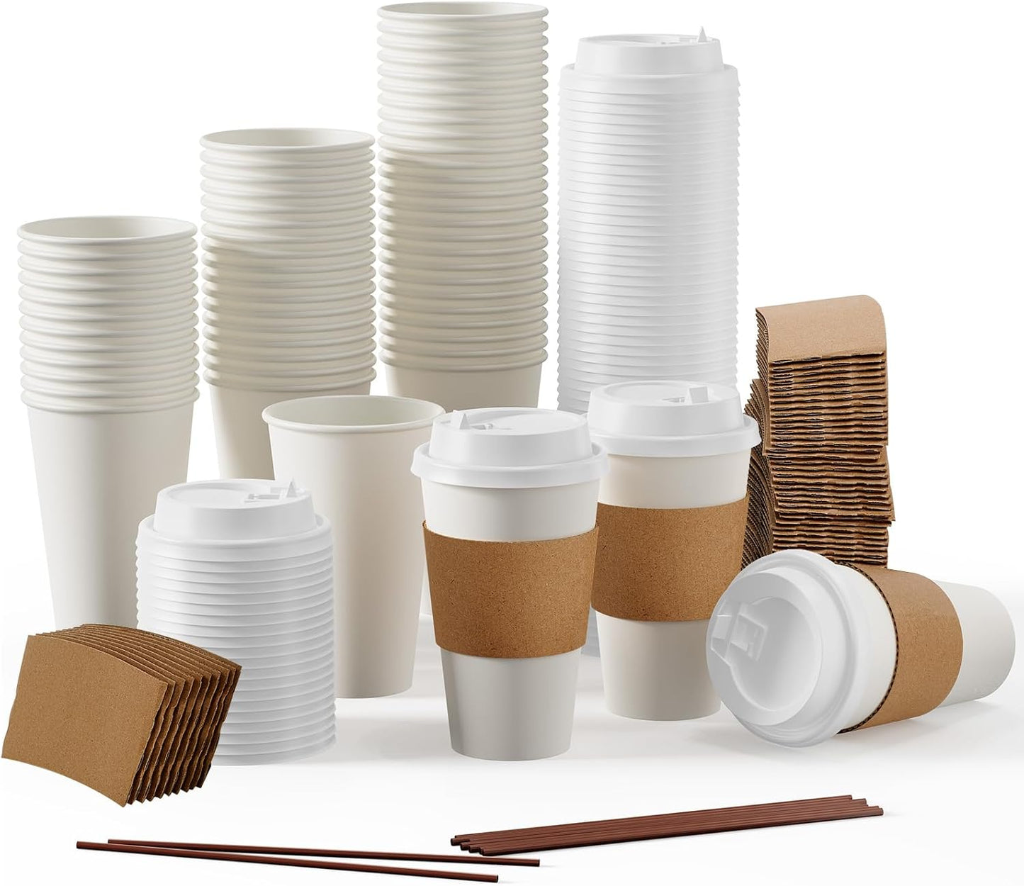 JOLLY PARTY [50 Pack] 16 oz Paper Coffee Cups, Disposable Paper Coffee Cup with Lids, Sleeves, and S