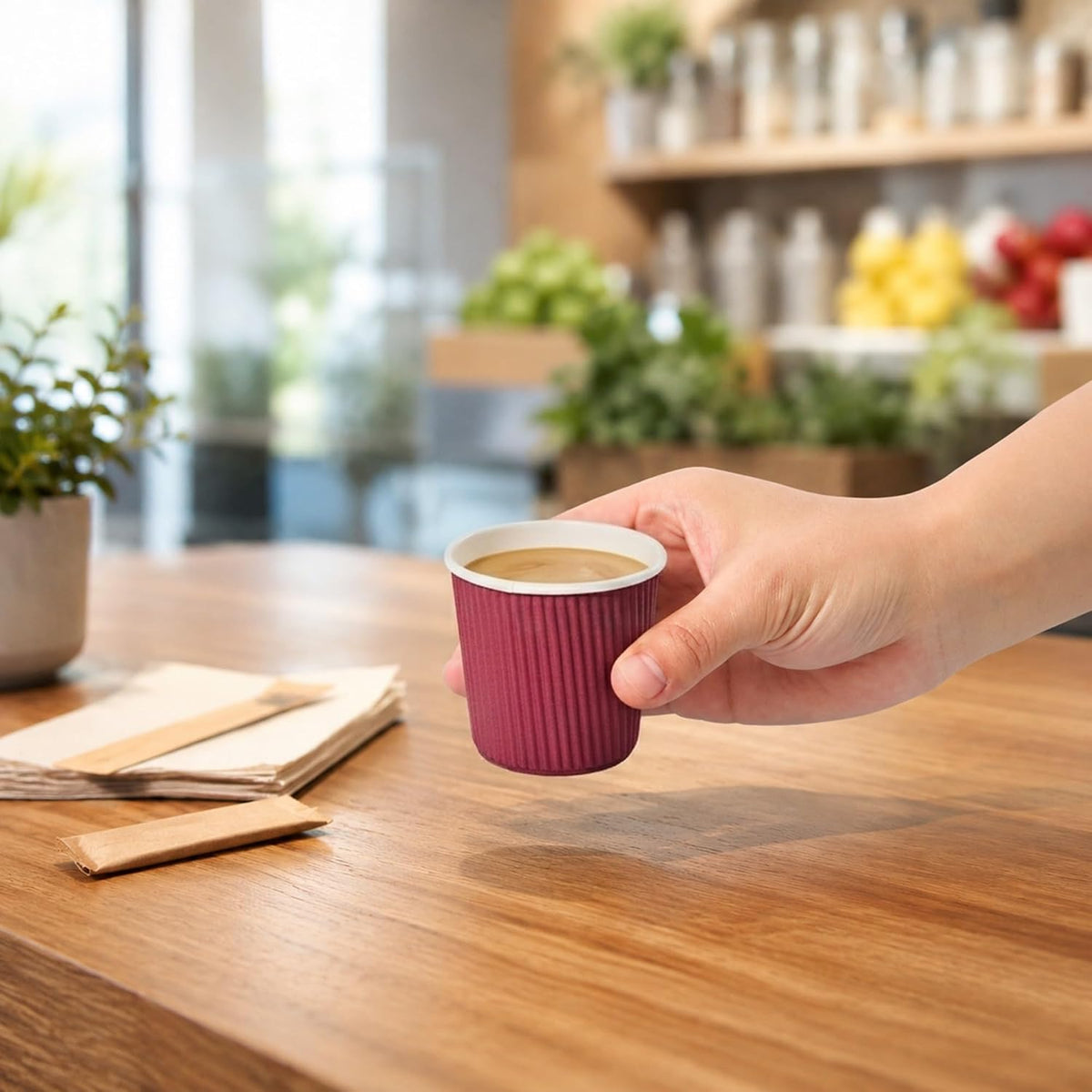 Restaurantware Ripple Wall Coffee Cups 500 Count 4 Ounce Insulated Crimson Paper Cups, Rolled Rim Spill-Resistant Disposable Paper Non-Slip for Coffee, Beverages