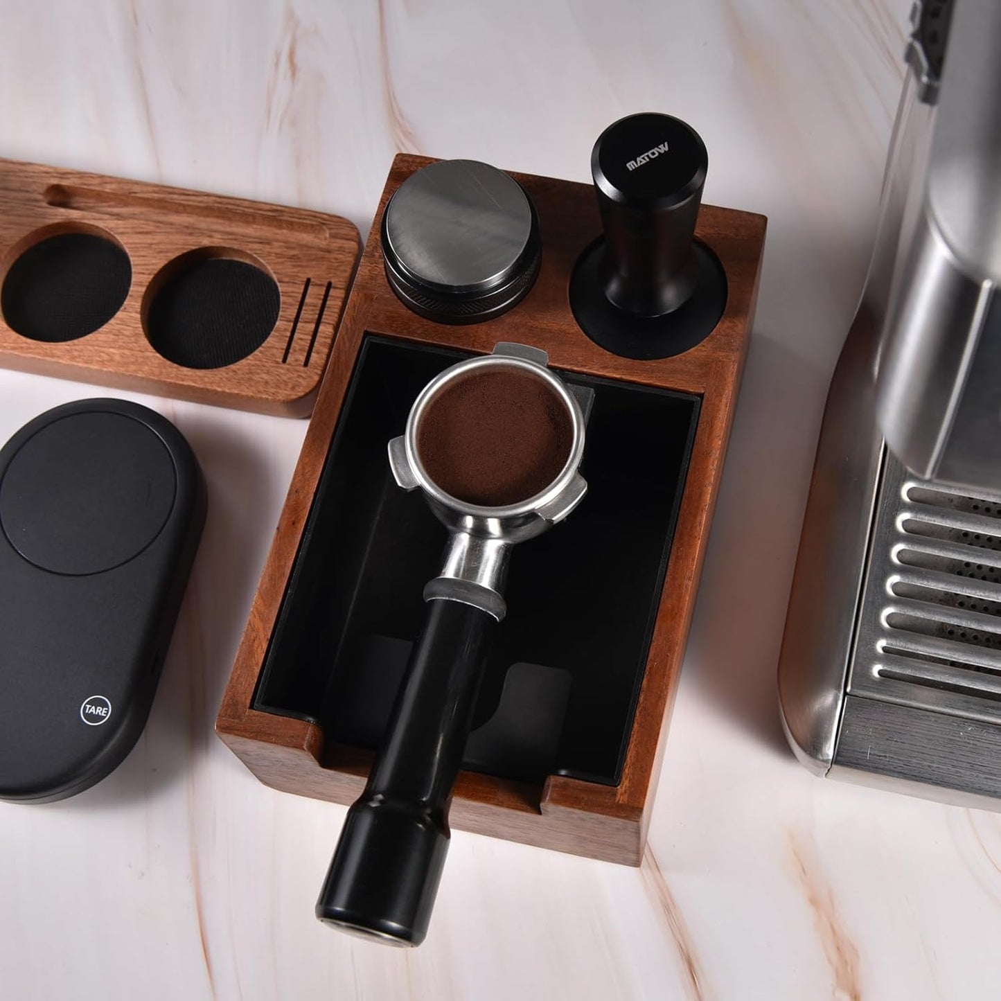 53.3mm Espresso Hand Tamper, MATOW Calibrated Spring Loaded Coffee Tamper with Stainless Steel Flat Base, 30lbs Espresso Tamper with Anodized Aluminum Handle Compatible with Breville 54mm Portafilter