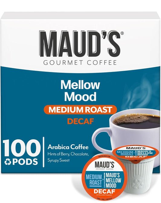 Maud's Decaf Medium Roast Coffee Pods, 100 ct, Decaffeinated Recyclable Single Serve Pods – 100% Arabica Coffee, Compatible