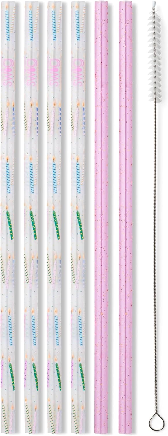 Swig Life Reusable Straw Set with Cleaning Brush, Make a Wish | Reusable Straw Set - Cleaning Brush Included - 14 Inch Long - Accessories for Cups &amp; Mugs
