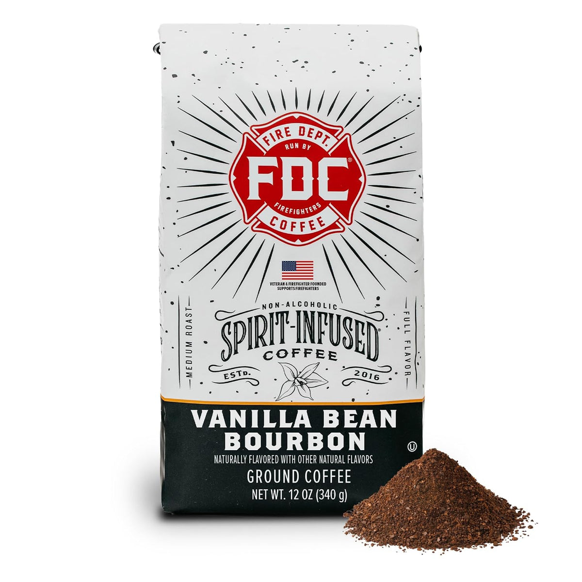 Fire Department Coffee Vanilla Bourbon Infused Ground Coffee - 12 oz | Medium Roast - Non-Alcoholic - Gives Back to Firefighters - Roasted in the USA - Veteran Owned