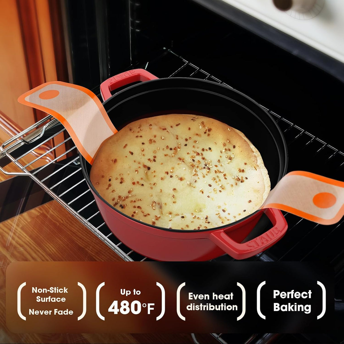 Dizywiee Silicone Bread Sling for Dutch Oven, 3-Pack Non-Stick &amp; Easy to Clean Bread Baking Mat Set, Reusable Bread Sling with Long Handle to Transfer Sourdough, 01.3Pack Black+Orange+Red