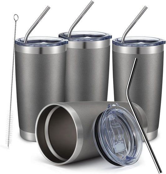 COMOOO 20oz 4Pack Double Wall Vacuum Insulated Travel Mug, Stainless Steel Tumbler with Lid, Durable Powder Coated Insulated