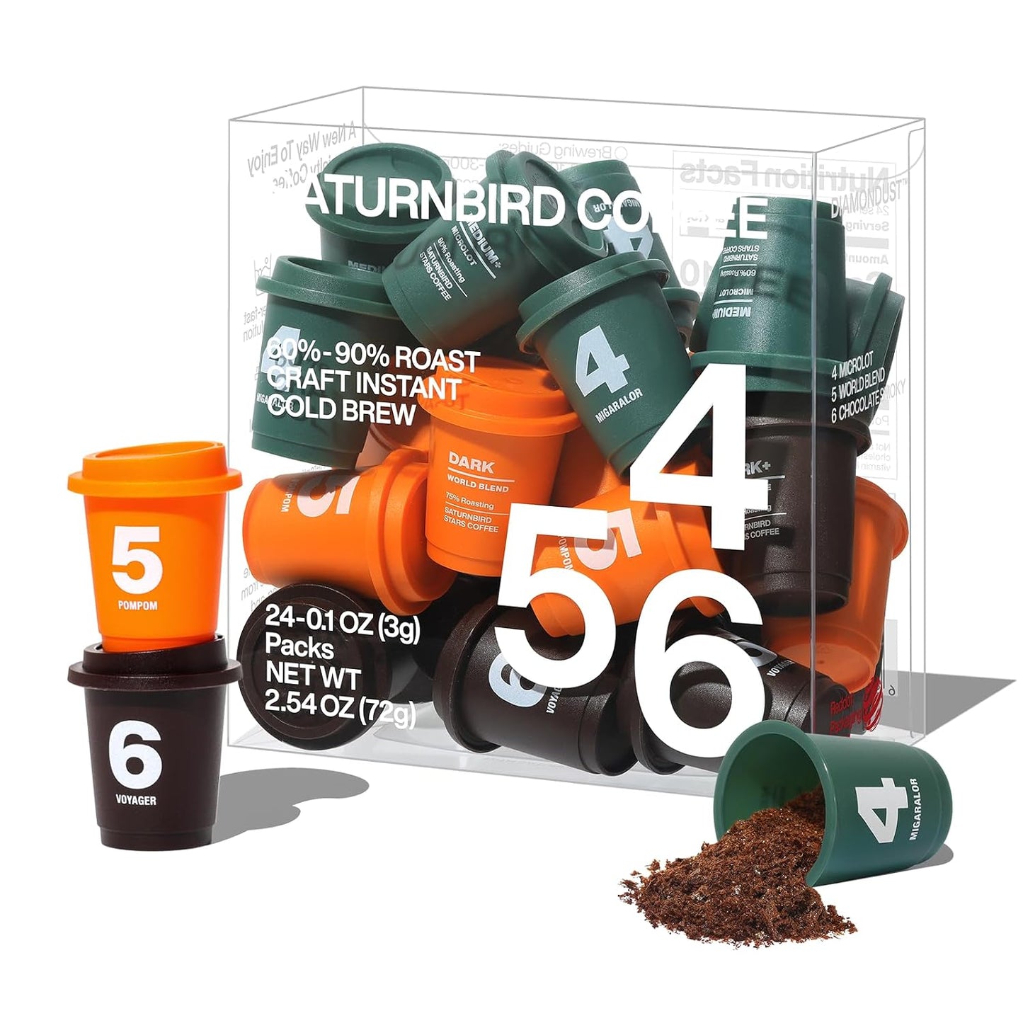 Saturnbird No.4-6 Instant Coffee, Specialty Freeze Dried Coffee 24 Count | 100% Arabica|Fresh Taste|Medium/Dark Roast|3 Different Flavors Mix|No Coffee Maker Needed|Supports Cold Water Brewing