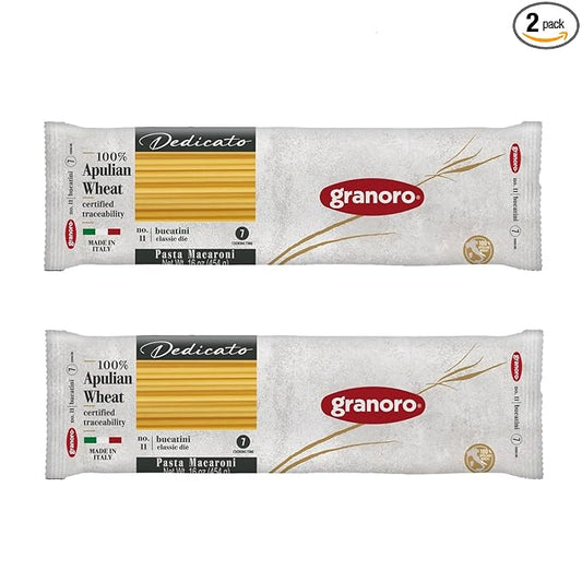 Granoro Dedicato Bucatini #11 - Authentic Italian Pasta, Made from 100% Puglia Durum Wheat Semolina, Non-GMO, Vegan, 1 lb
