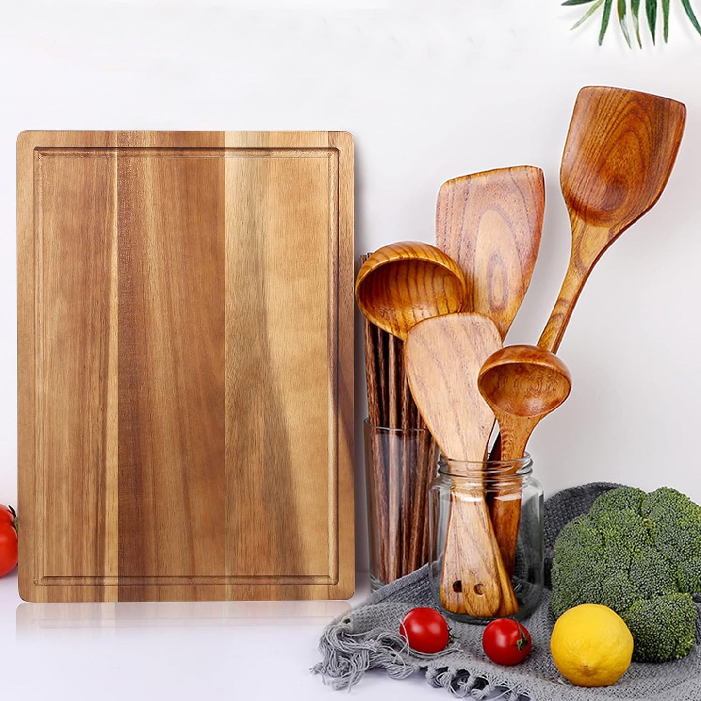 Acacia Wood Chopping Cutting Boards for Kitchen Wooden Charcuterie Board | Bread Cheese Boards Butcher Block Solid Large Wooden Cutting Board Non Toxic Serving Meat Board Hardwood Teak Cutting Board