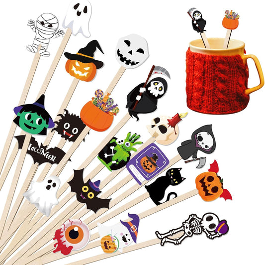 Mifoci 100Pcs Halloween Wooded Coffee Stirrers 7'' Disposable Stir Stick