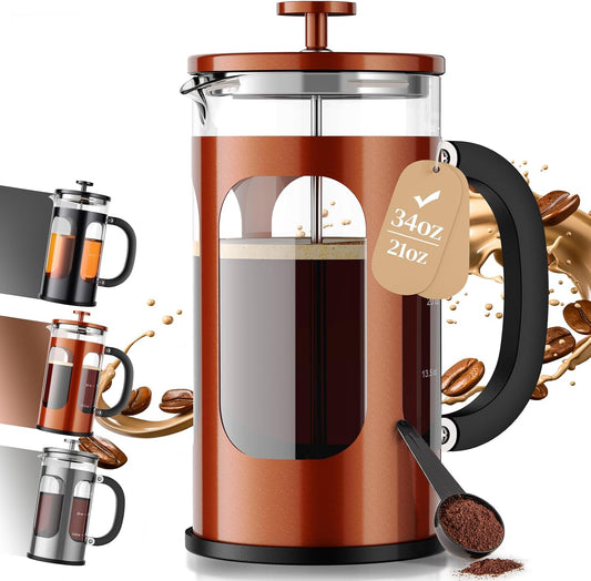 Veken 34oz French Press Coffee Maker, No Plastic Touching Cafe,1 L Cafetera