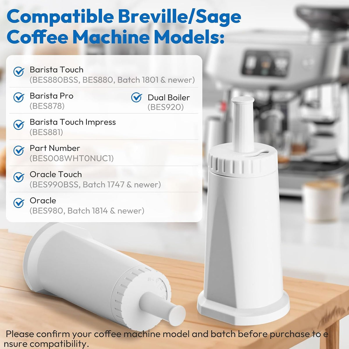 6 Pack Replacement Water Filter for Breville Espresso Machine