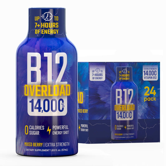 B12 Overload Extra Strength Energy Shot – Mixed Berry – 260mg Caffeine, 14000% B12, Electrolytes – Energy & Vitality Support
