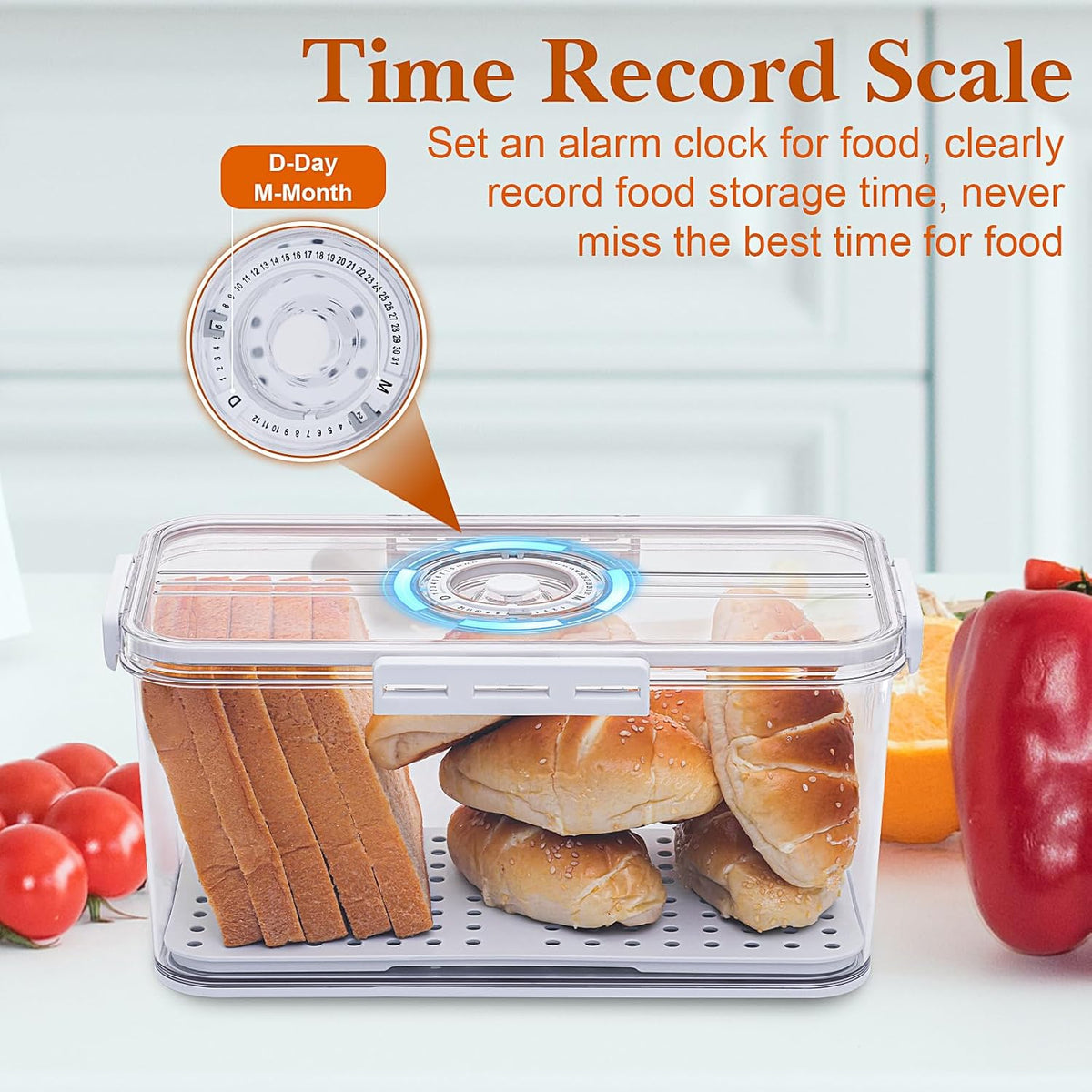 Bread Box for Homemade Bread Boxes for Kitchen Counter Airtight, Time Recording Bread Storage Container with Lid, Bread Containers Storage Airtight Loaf Bread Keeper, White