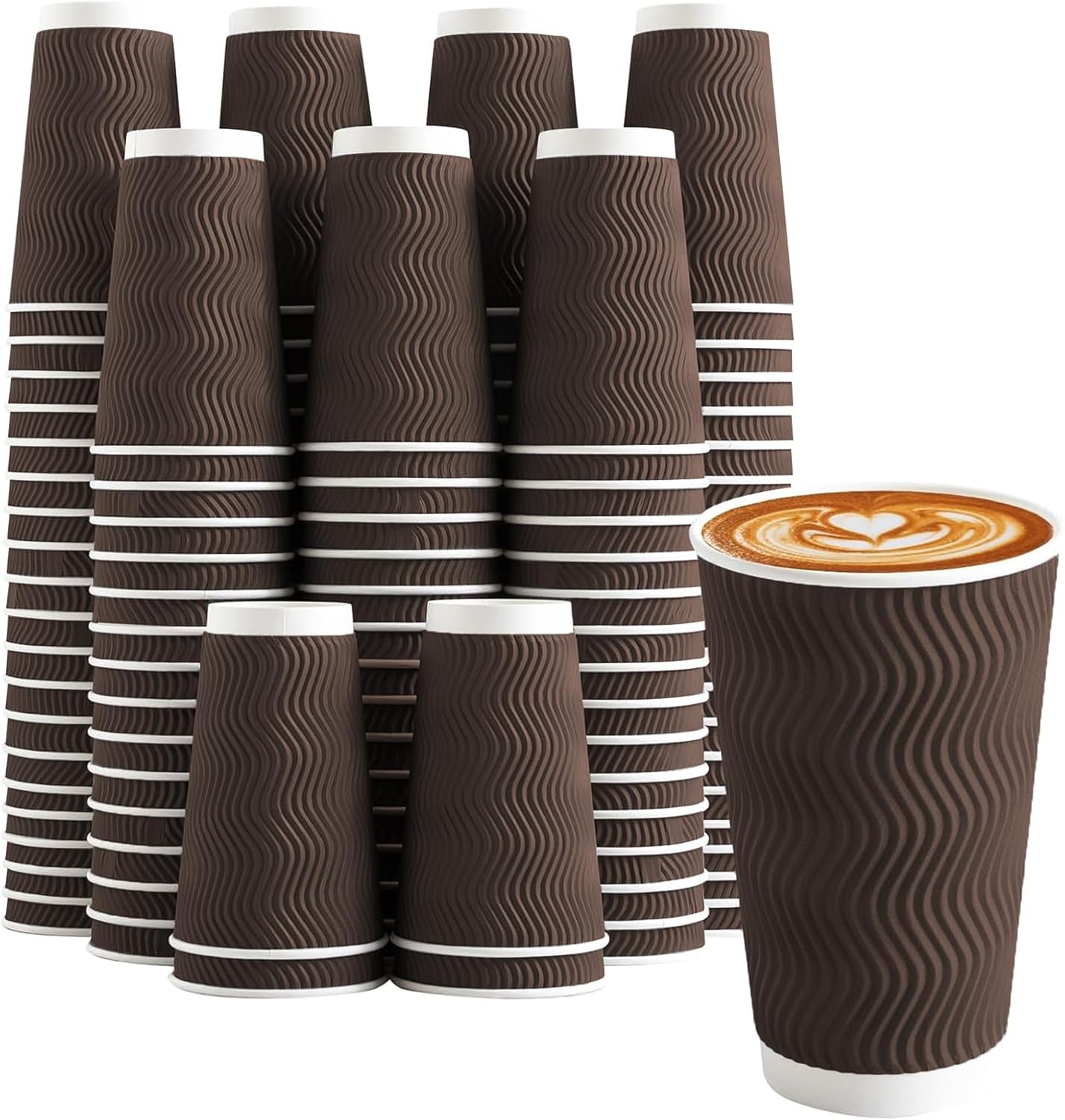 16 oz Coffee Cups Disposable, 90 Count Insulated Paper Coffee Cups, Corrugated Ripple Wall Design Pa