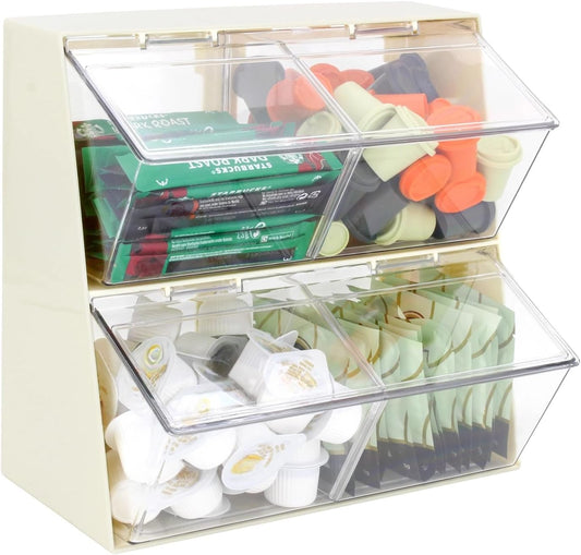 Bokelai Creamer Holder Plastic Tea Bag Organizer with Lid Large Capacity K Cup Countertop Organizer Versatile Desk Storage