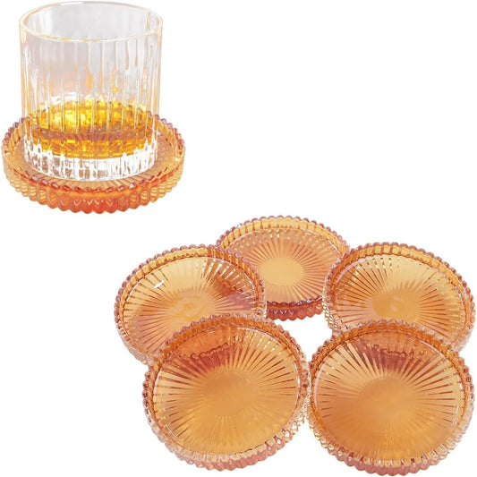Glass Coaster 6 Pack Round Cup Coasters for Drinks,Crystal Coffee Coaster,Stylish Drink Coasters for Kitchen Bar Dining Room