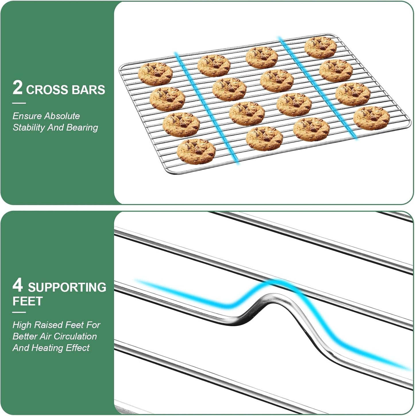 Baking Sheet with Cooling Rack, HKJ Chef 2 Baking Sheets + 2 Baking Racks | Stainless Steel Cookie Sheet with Cooling Rack, Baking Pans for Oven, 12.5x10x1 Inches Nonstick Baking Tray, Warp Resistant