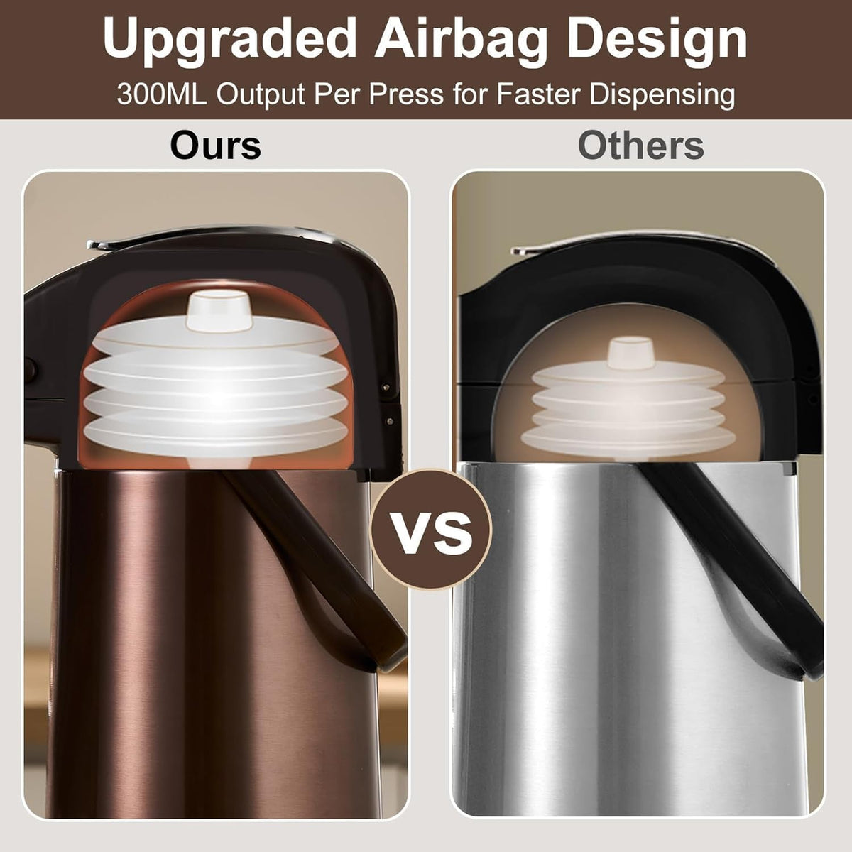 PARACITY Coffee Carafe, 84.5 fl oz/2.5 L Airpot Coffee Dispenser with Pump | Vacuum insulated stainless steel beverage dispenser uses dual pumps and a 360° base for 24-hour hot or 48-hour cold service.