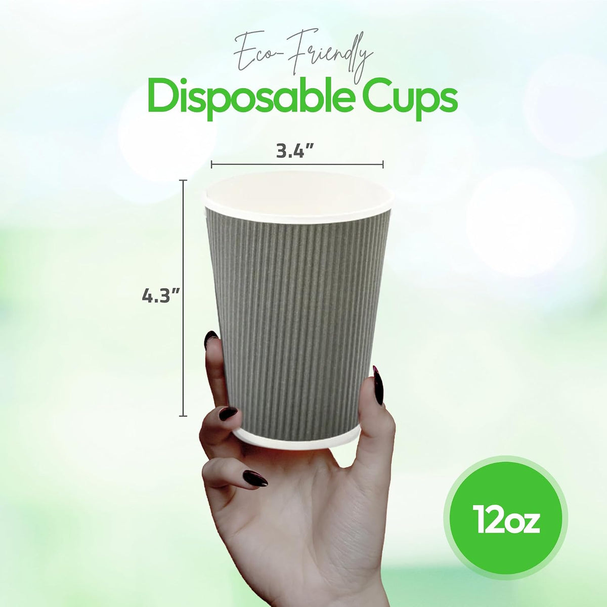 Restaurantware Ripple Wall Coffee Cups 500 Count 12 Ounce Insulated Gray Paper Cups, Rolled Rim Spill-Resistant Disposable Paper Non-Slip for Coffee, Beverages