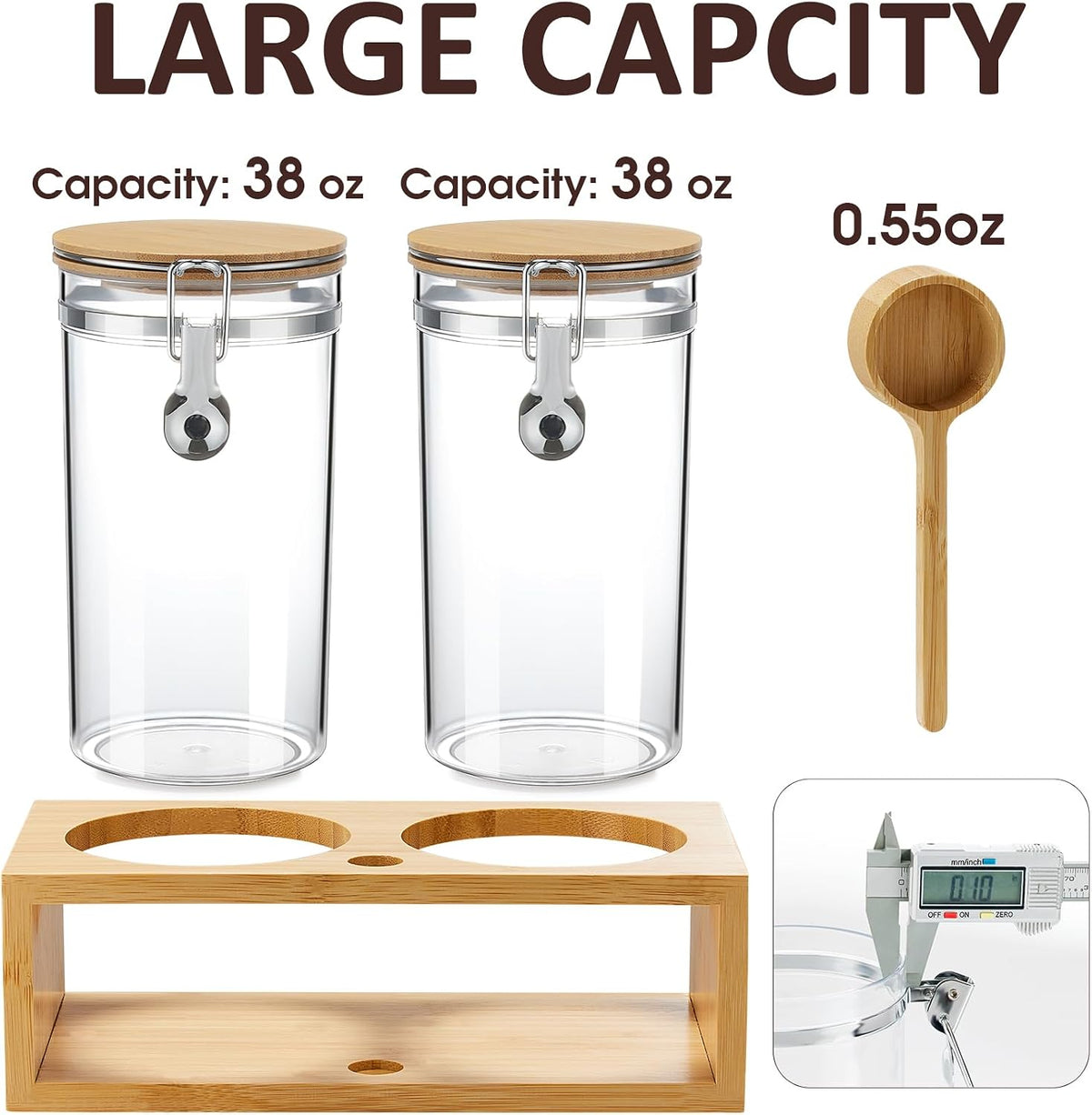 Yangbaga Coffee Container with Shelf: 2P 38OZ Plastics Airtight Coffee Jar | Coffee Canister w/Scoop - Kitchen Food Storage Jar for Ground Coffee/Tea/Sugar/Cereal/Nuts/Coffee Bar