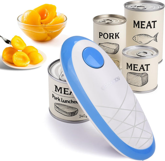 CIRCLE JOY Electric Can Opener, One-Touch Automatic Can Opening with Smooth Edges, Food Safety Handheld Battery-Operated Can