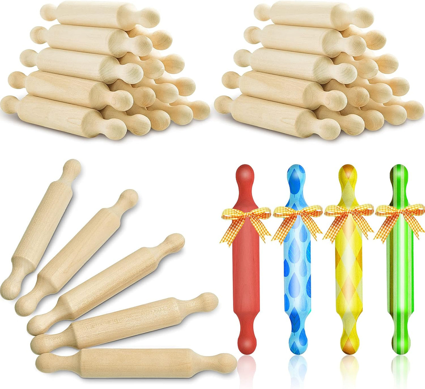 Suclain 30 Pcs Wooden Mini Rolling Pin Long Kitchen Baking Small Dough Rolling Pin for Children Fond