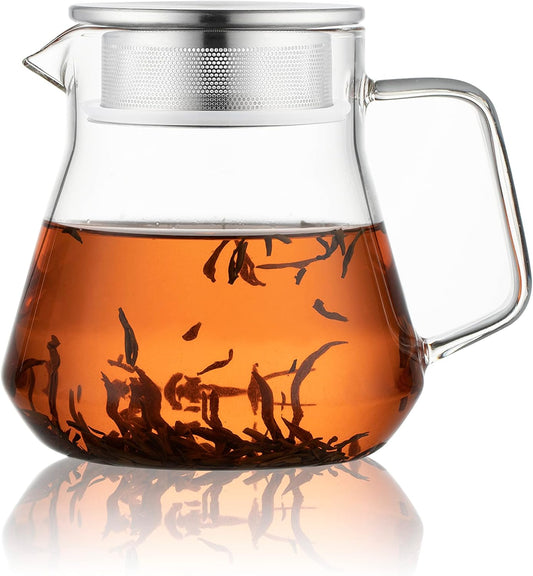 CNGLASS One-Touch Glass Teapot with Stainless Steel Filter Lid,20oz(600ml) Glear Tea Kettle Stovetop Safe,Borosilicate Glass