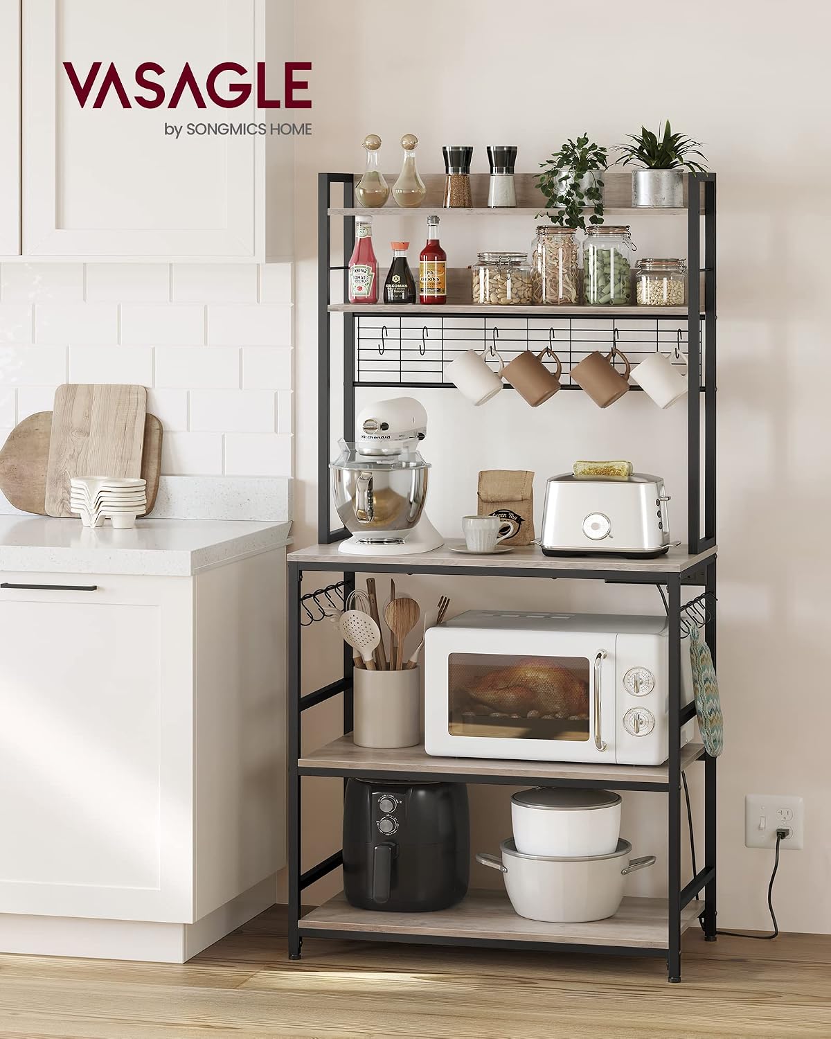 VASAGLE Bakers Rack with Power Outlet, 31.5 Inches Microwave Stand