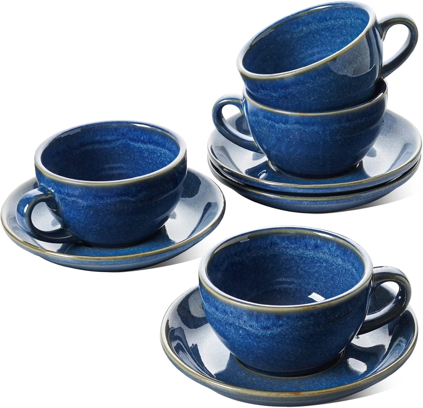 LE TAUCI 8 oz Cappuccino Cups with Saucers, Ceramic Large Coffee Cup for Au Lait, Double shot, Latte