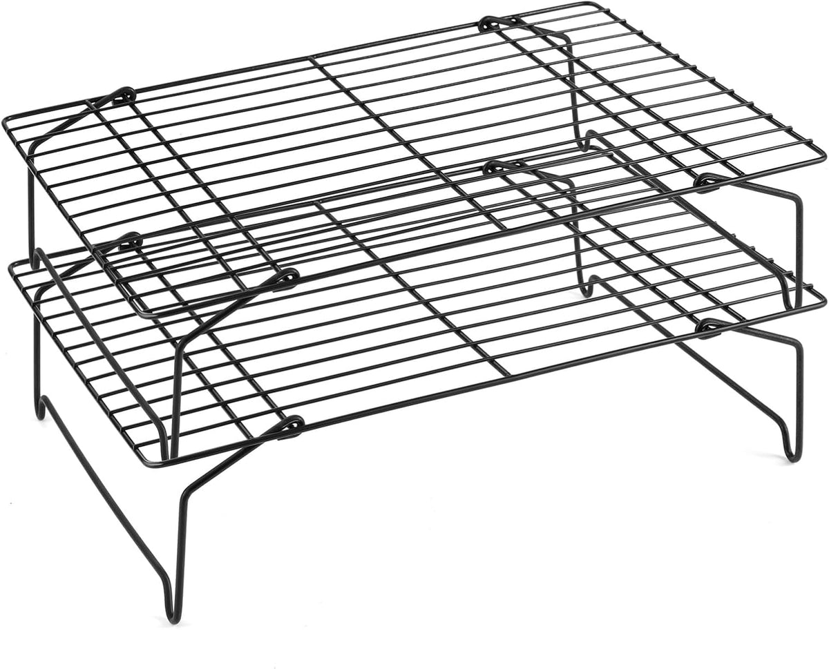 P&amp;P CHEF Cooling Rack Set of 2, 2-Tier 15" x 10" Stackable Rack, Black | Stainless Steel Stackable Wire Cooling Racks for Baking Cooking Roasting, Collapsible &amp; Heavy Duty, Oven Safe &amp; Easy Clean