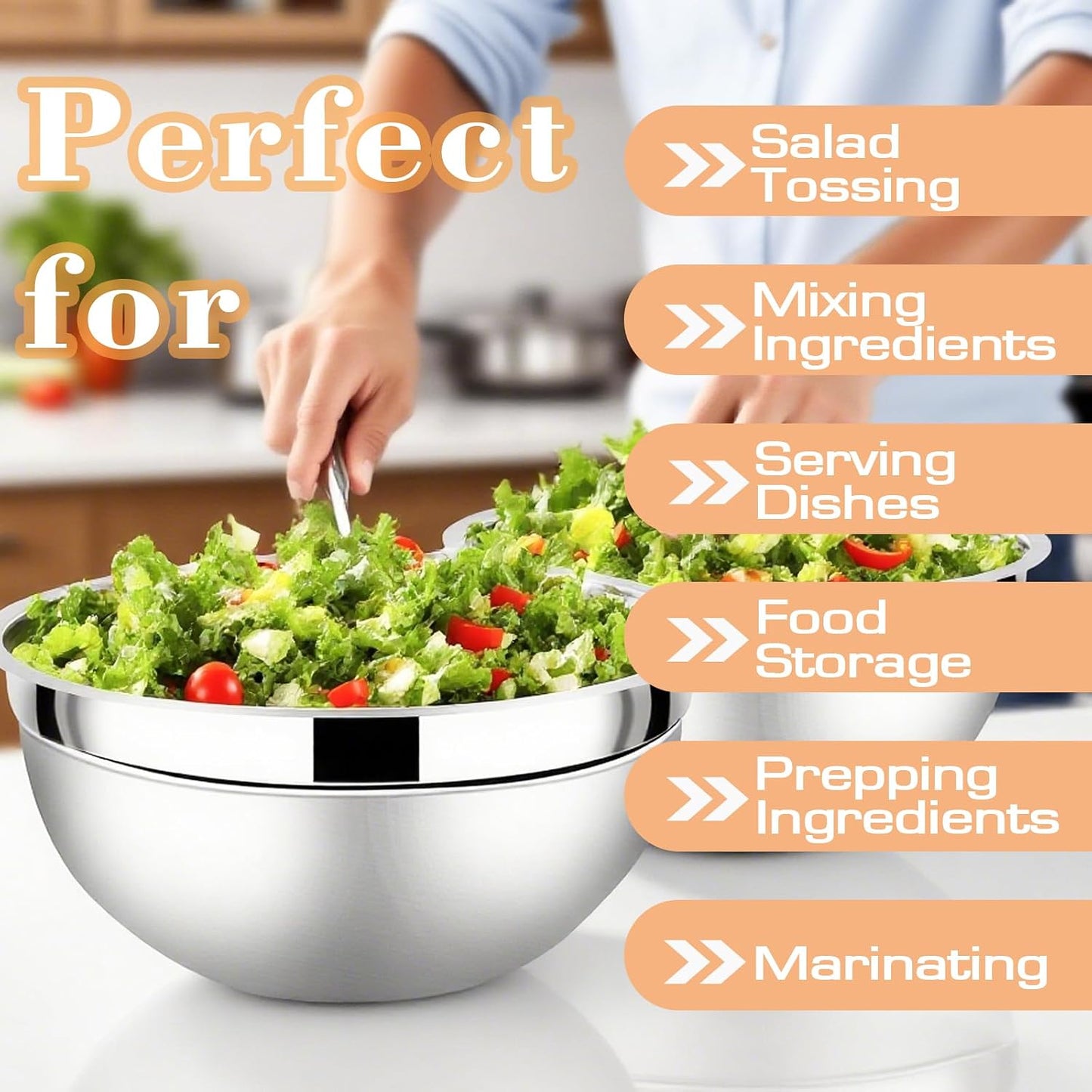 Lazycorner Mixing Bowls with Airtight Lids Set 5 Pcs Stainless Steel Bowls Set Baking Set Non-Slip Silicone Bottoms Great for Serving &amp; Baking