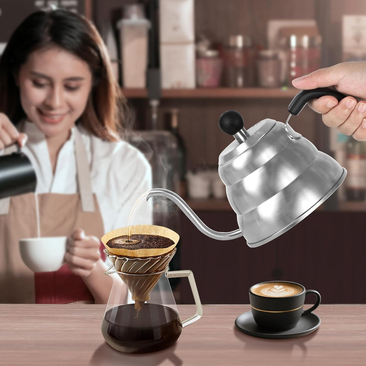 Tea Kettle for Stove Top,Without Thermometer,Silver Manual Drip Coffee Pour Over Kettle,28 oz