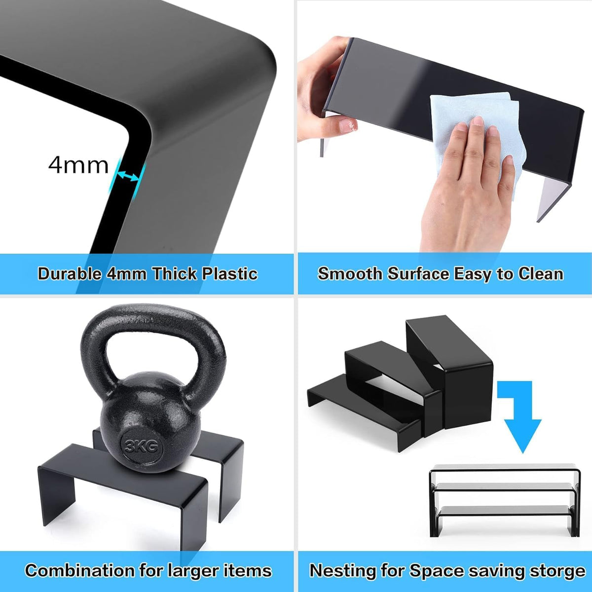 Goabroa 8'' Display Shelves, Black Display Risers, Riser for Decor, 6 Pcs